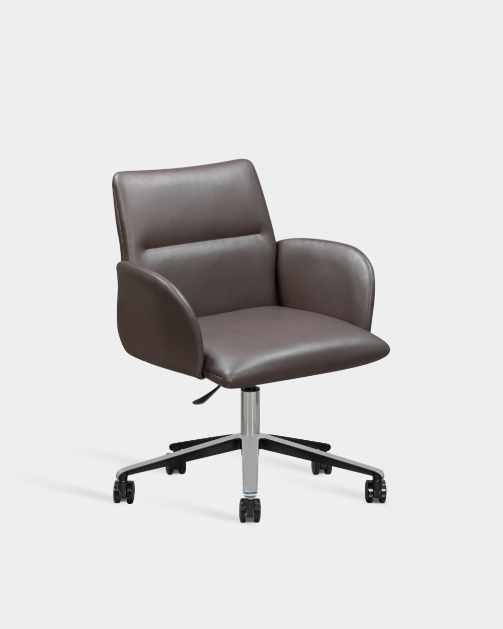 Ori Low Back Chair with upholstered armrests - Swivel base with castors and gas lift - Parma col. Mocca