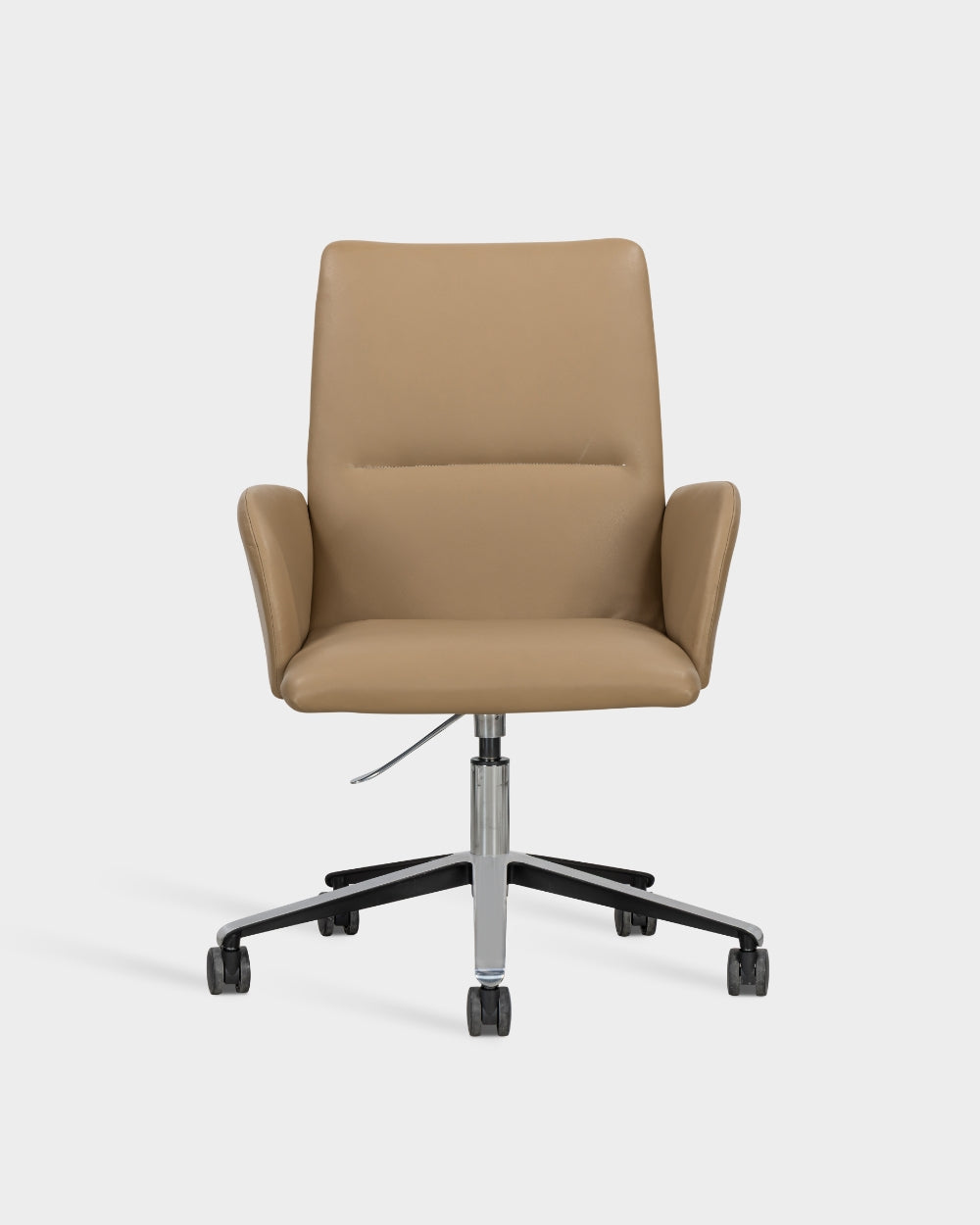 Ori High Back Chair with upholstered armrests - Swivel base with castors and gas lift - Parma col. Macchiato