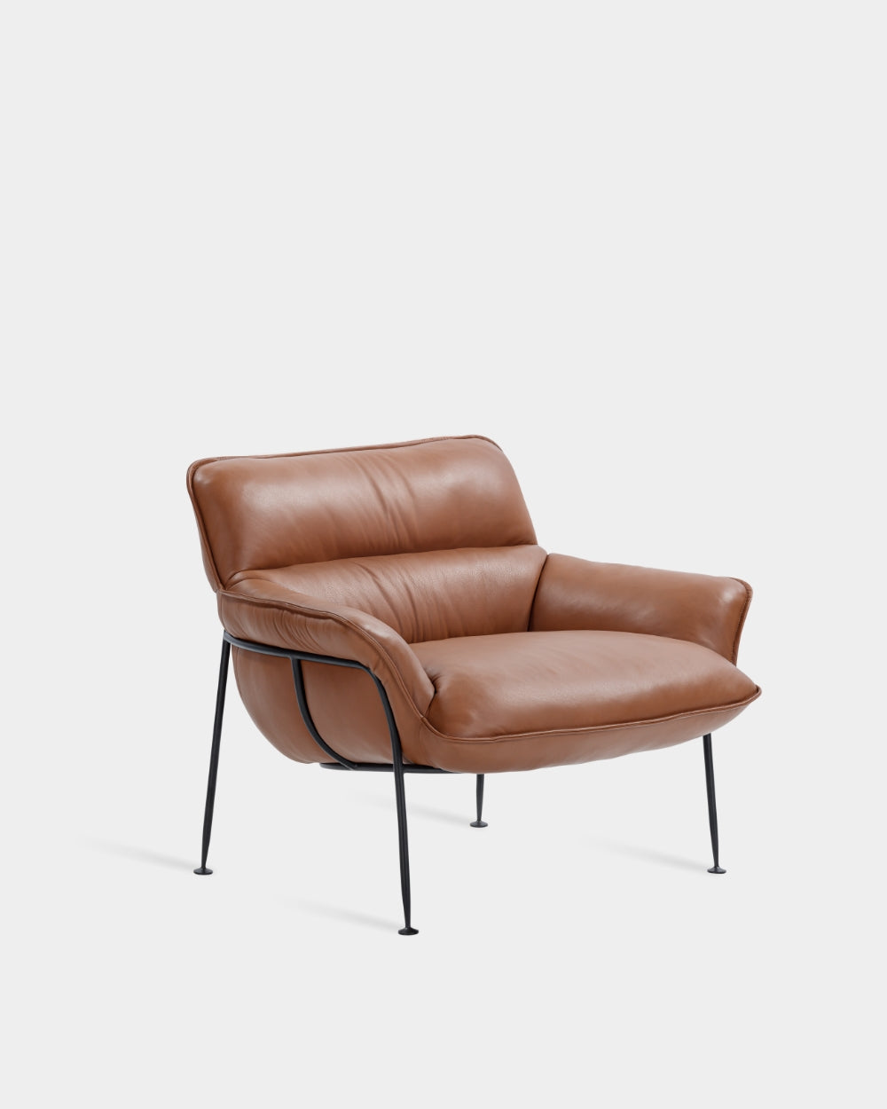 Duvet Lounge Chair - Black steel frame - Parma col. Cognac