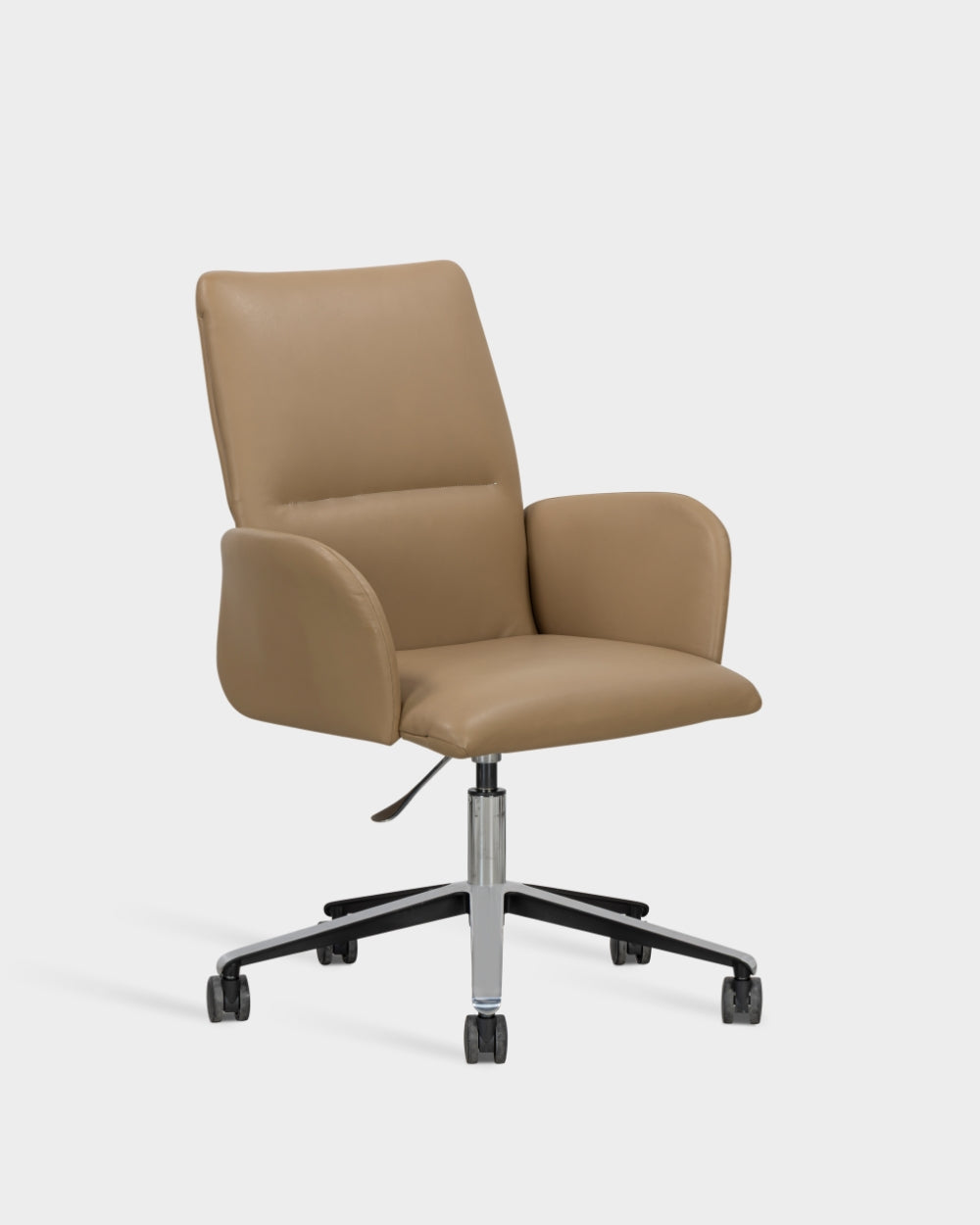 Ori High Back Chair with upholstered armrests - Swivel base with castors and gas lift - Parma col. Macchiato