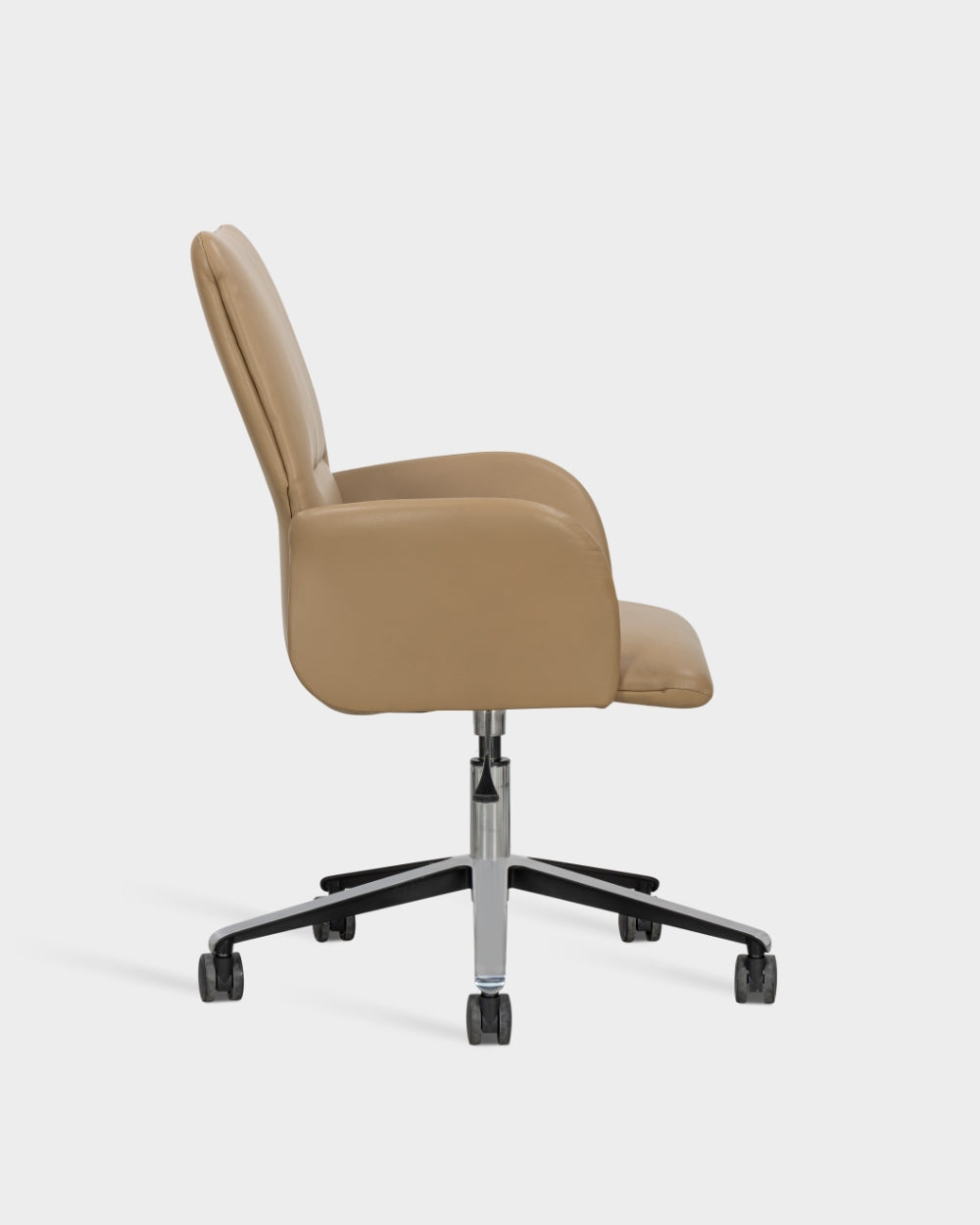 Ori High Back Chair with upholstered armrests - Swivel base with castors and gas lift - Parma col. Macchiato